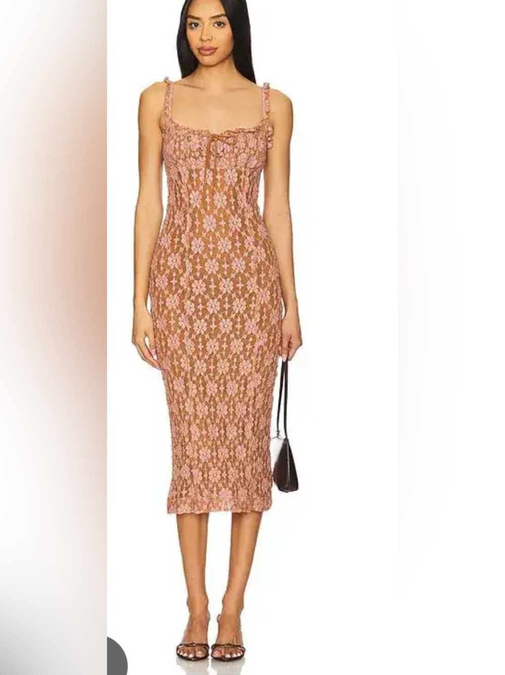 Free People Lucinda lace Brown and Pink Floral Midi Dress size X small